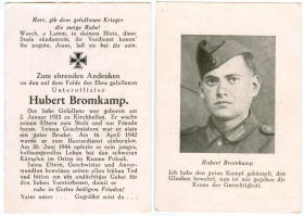 Totenzettel Hubert Bromkamp, doppelseitig